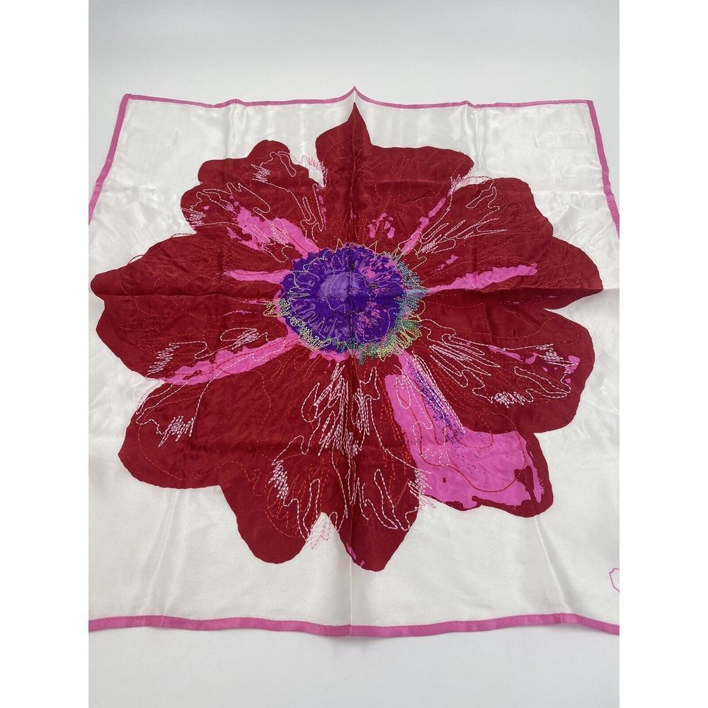 Coach Vintage 100% Silk Bandana Poppy Embroidered Red Pink 17" HTF Peace NWT - Picture 3 of 11